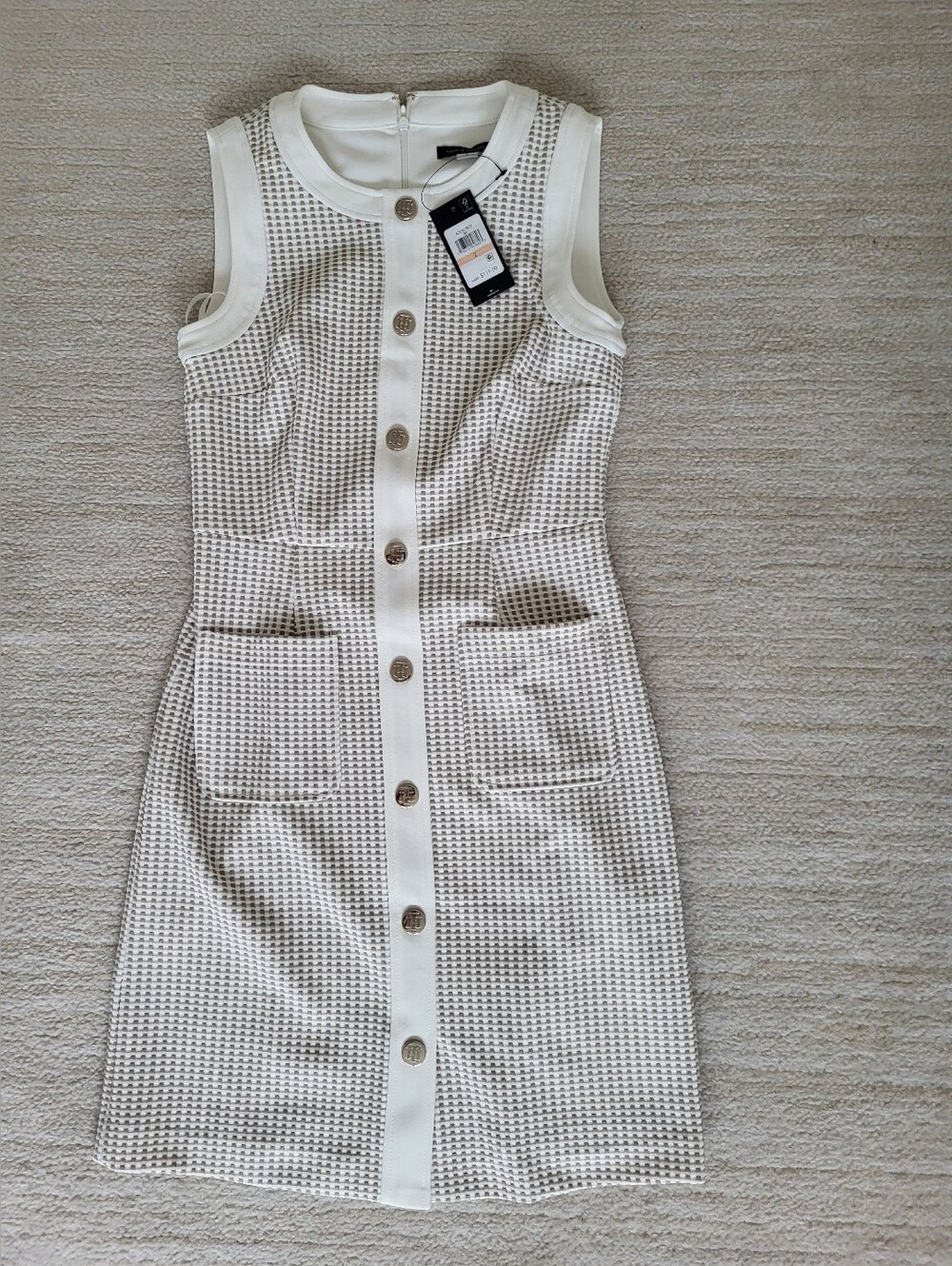 Tommy Hilfiger White Textured Knit Button-Front Mini Dress